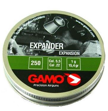 Пульки, пули для пневматического оружия (пневматики) GAMO Expander Epansion (Гамо Экспандер) калибра 5,5 мм вес 1 г 250 штук в жестяной банке